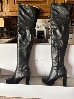 Calvin Klein Black Over-The-Knee High Heel Boots